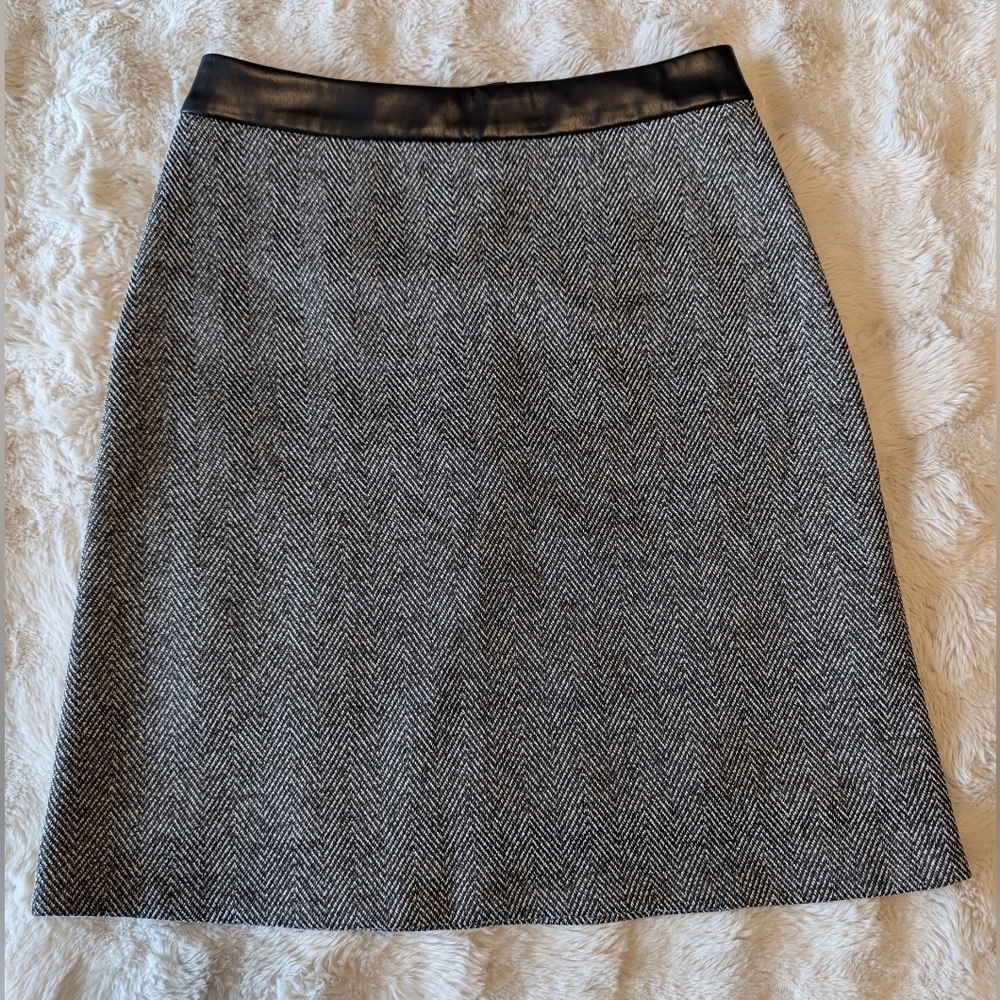 2/$20 Melanie lyne Herringbone A-Line Skirt with Faux Leather Waistband - Picture 2 of 6